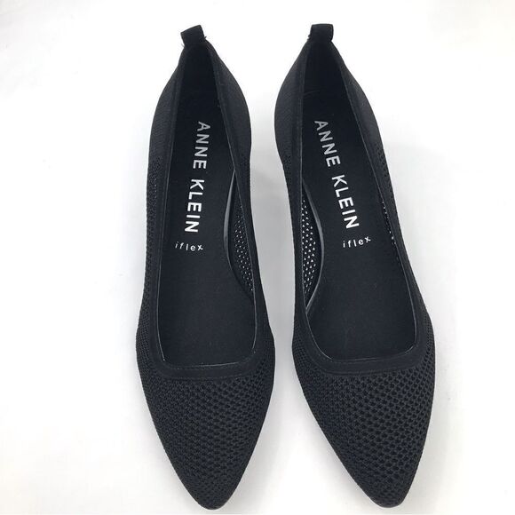 Anne Klein iflex REBECCA Black Perforated Mesh Slip On Pointed Toe Comfort Heels - Picture 2 of 16